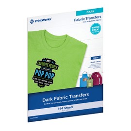 Printworks Dark Fabric Transfers, for All Colored Fabrics, Value Packs, 12 Sheets, 12 Packs, 144 Total Sheets, Inkjet, 8.5 x 11 (00531C)