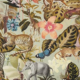 Kt KILOtela - Digital Printed Canvas Fabric - Half Panama 100% Organic Cotton, Oeko-Tex Standard 100 - Width 280 cm - Choice of 50 in 50 cm | Wild Fauna, Teal, Multicolour