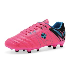 DREAM PAIRS 160471-K Kid's Fashion Soccer Shoes Outdoor Light Weight Lace Up Football Sport Cleats Sneakers (Toddler/Little Kid/Big Kid) Fuchsia-Black-Cyan Size 10