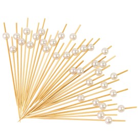 100PCS Cocktail Picks, Fancy Toothpicks for Appetizers Handmade Bamboo Appetizer Skewers Sticks White Pearl Food Picks for Wedding Holiday Party Food Fruit Drinks (4.7 Inch)