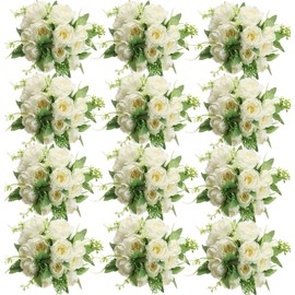Nagobi 12 Bundles Peonies Artificial Flowers Artificial Peonies Silk Flowers Fake Peonies Artificial Flowers Wedding Home Table Decoration Realistic Peonies Bouquet for Centerpiece Table (White)
