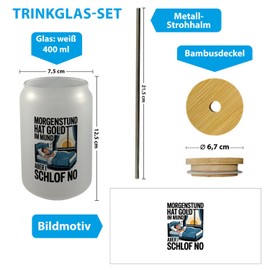Morgenstund hat Gold im Mund, I schlof no Trinkglas mit Bambusdeckel Schlafende Person lustiges Glas mit Spruch für Cocktail-Liebhaber