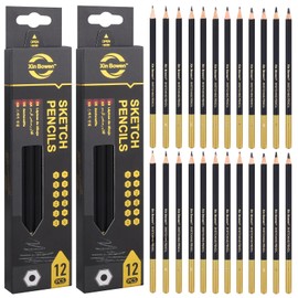 TOPCZY 24 Pcs Sketching Pencils, Drawing Pencils for Artists, Artist Sketching of 8B 7B 6B 5B 4B 3B 2B B HB F H 2H, Charcoal for Drafting, Shading, Drawing, Illustrations