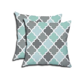 TAOSON Pack of 2 Soft Canvas Throw Cushion Cover Pillow Covers Cases for Couch Sofa Home Decor Modern Quatrefoil Accent Geometric with Hidden Zipper Closure Only Cover 18 x 18 Inches Teal Gray White