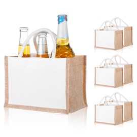 6 Pcs Burlap Tote Bag Mini Jute Reusable Bag with Handles Small Blank Canvas Gift Waterproof for Wedding Beach DIY