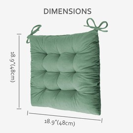 ELFJOY 4 Pack Chair Cushions for Dining Kitchen Chairs 18 Inches Seat Cushion Pads Warm Thick Corduroy Comfort Chair Cushions for Office with Ties(18", Green)