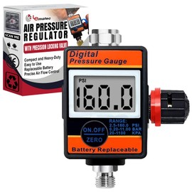 LE LEMATEC Digital Air Pressure Regulator with Locking Valve for Air Slip Prevention, 1/4 NPT Inline Airflow Regulator Up to 160 PSI for Air Compressor, HVLP Spray Paint Gun & Pneumatic Tools (DAR03B)