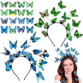 NINGYER 2 Pieces Butterfly Headband with 16 Hair Accessories Butterfly Headband for Parties, Weddings, Women Role Play (Blue, Green)