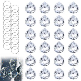 Hanging Crystals - 24 Pieces 20 x 24 mm Glass Suncatcher Crystal, Sparkle Prism Drops with 24 Metal Rings for Chandelier Pendants Window Garden Wedding Ornament Craft Decor