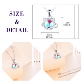 feilok Women's Necklace 925 Silver Pendant Cat Moonstone for Women Birthday Christmas Valentine's Day, Moonstone