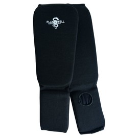 Playwell Martial Arts Elasticated Cotton Slip On Shin Instep Protectors Black (Large)