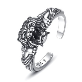 CELESTIA Vintage Lion Ring Pentagram Witch Knot Rings Adjustable Women's Ring Silver 925 Women Finger Ring Jewellery Gifts Women Girlfriend, M, Sterling Silver, No Gemstone