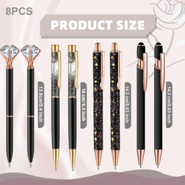 10 Pcs Rose Gold Glitter Pens with Pen Holder for Women Girls, Bling Diamond Fancy Ballpoint Pens Liquid Sand Glitter Pens Set for Office School Wedding Teacher Girls Birthday Gifts (Black)
