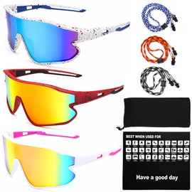 Wassupbo 3PACK Kids Polarized Sunglasses Youth Baseball Sun Glasses Lightweight Frame UV400 Boys Girls Sports Goggles for Cycling softball