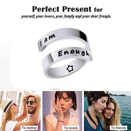 LucBuy Inspirational Rings, Stainless Steel Finger Ring Engraved Keep Going, US Size 8-9, Open Thumb Bands, Spiral Wrapped Twist Rings, Jewelry Gifts for Men and Women, Non-precious metal, Cubic