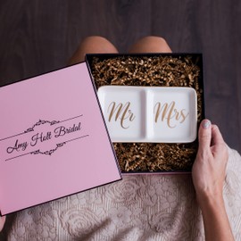 Engagement Gifts for Couples - Mr and Mrs Ring Dish Wedding Ring Holder, Bridal Shower Wedding Gifts for Couple, Her, Newly Engaged, Mr and Mrs Gifts, by Amy Holt Bridal