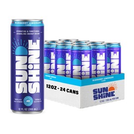 Sunshine Sparkling Energy Drink, Blueberry Lemonade with Daily Essential Vitamins, 360mg of Electrolytes, 70mg of Natural Caffeine, 12 Fl Oz (Pack of 24)