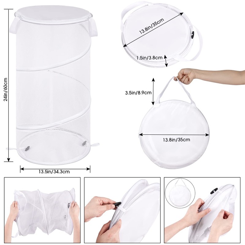 BATTOO Large Collapsible Laundry Basket with Lid Foldable Mesh Pop