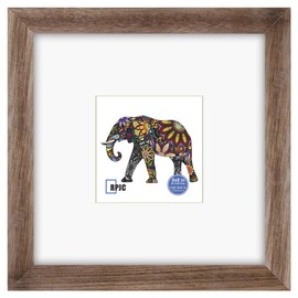 RPJC 8x8 Soild Wood Picture Frame with High Definition Glass Display Pictures 4x4 with Mat or 8x8 Without Mat for Wall Mounting Hanging Carbonized