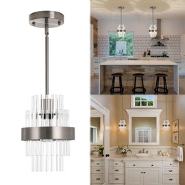 IkirourI Pendant Light Fixtures, 7inch Modern Glass Pendant Lighting, Brushed Nickel Kitchen Island Pendant Lights, Height Adjustable Pendant Lighting (Brushed Nickel, 1 Pack)