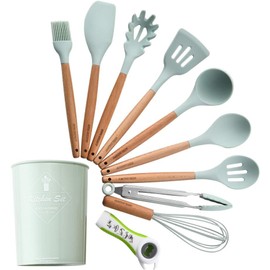 Juego de utensilios de cocina, utensilios de cocina antiadherentes de silicona resistentes al calor (verde)