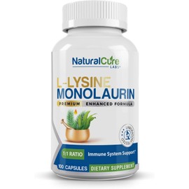 Natural Cure Labs L-Lysine with Monolaurin 600mg 1:1 Ratio, 100 Capsules