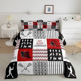 jejeloiu Lacrosse Ball Comforter Set Sports Game Geometry Comforter for Kids Boys Girls Teens Gift for Lacrosse Lover Bedding Set Breathable Lacrosse Player Duvet Set Room Decor Quilt Set Queen Size