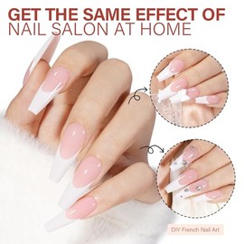 AILLSA Uñas Postizas Francesas de Gel, 180 Unidades, Uñas Largas Ataúd Rosa, con Base Y Primer Preaplicados, No Necesitan Lima, Puntas Suaves, Ideales