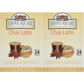 Grove Square Chai Latte Tea, 24 Count Single Serve Cups (Pack of 2) with By The Cup Travel Mug