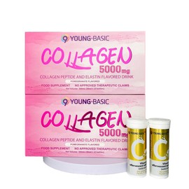 9YOUNG-BASIC 9 Young-Basic Collagen Liquid Drink 5000mg Plus Vitamin C Bundle Collagen Peptide & Vitamin Supplement - Reduces Wrinkles, Improves Sleep - Healthcare Beauty Colagen Dietary Fitness - Liquid + Tablet: 2 boxes + 2 pcs Honey