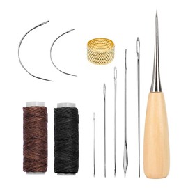 11Pcs Leather Repair Kit,Leather Sewing kit Including Sewing Thread and Needle, Awl, and Waxed Thread,Sewing Kit Set for Leather Carpet Sofa Seat Shoe Sewing and DIY Leather Crafting(Black,Brown)