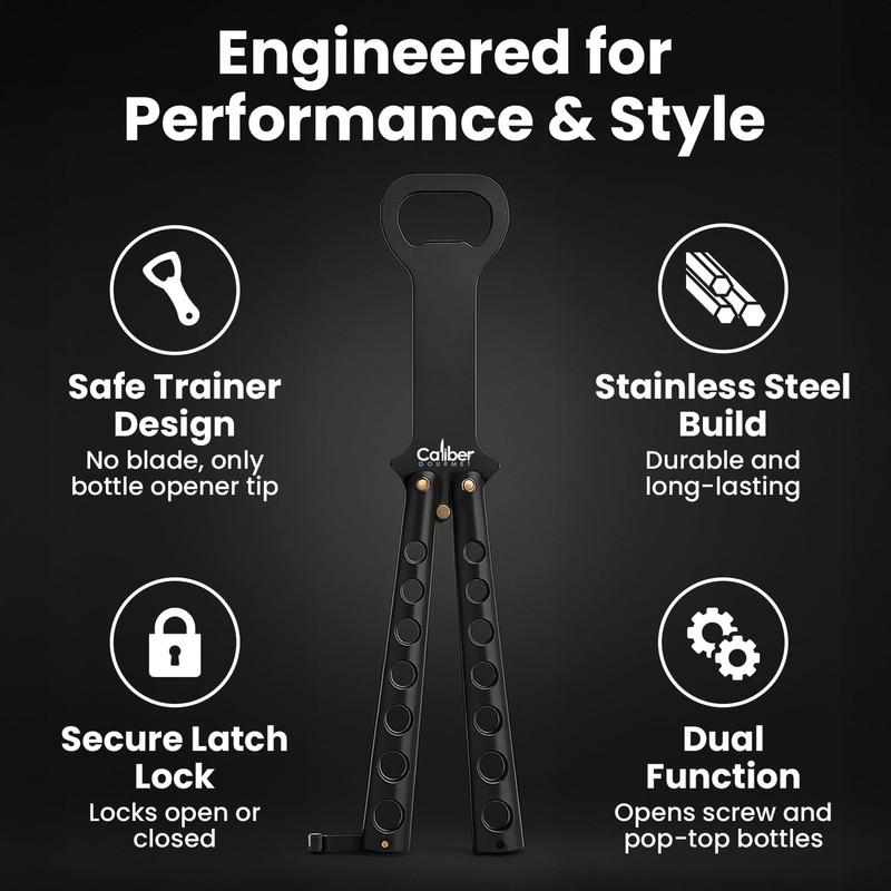 Caliber Gourmet Butterfly Knife Bottle Opener | Cool Balisong Trainer
