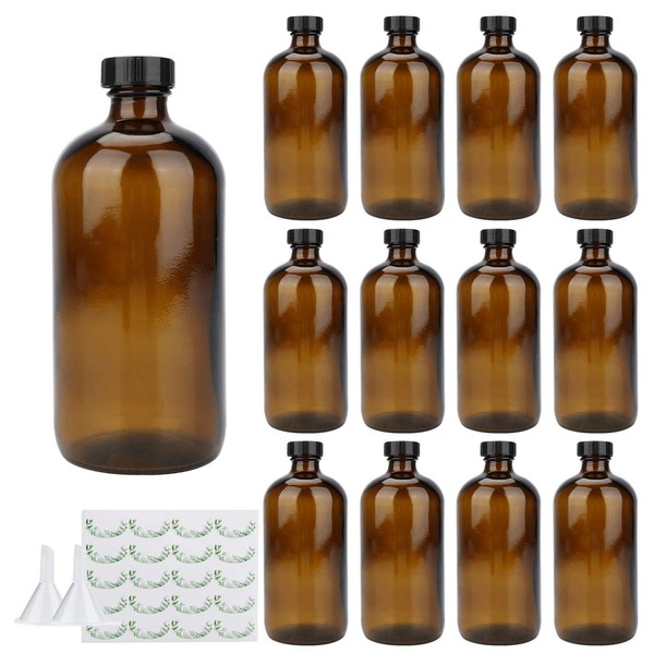 16oz Glass Bottles, Maredash 12 Pack Amber Glass Storage Bottles