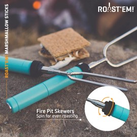 Jolly Green Products 5 Extendable Marshmallow Roasting Sticks | 34" Telescoping Rotating | Commercial Steel Skewers with Pure Wooden Handle | Classy Parties | Camping with Family | Backyard Bonfires & More