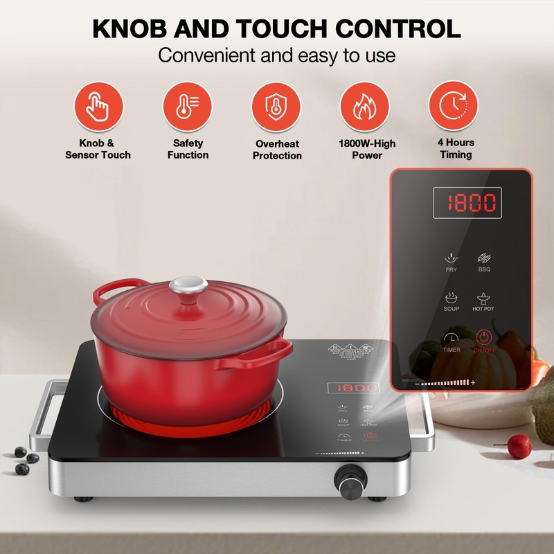 Electric Cooktop,Portable Electric Cooktop 1800W Single Burner Stove with Plug,Hot