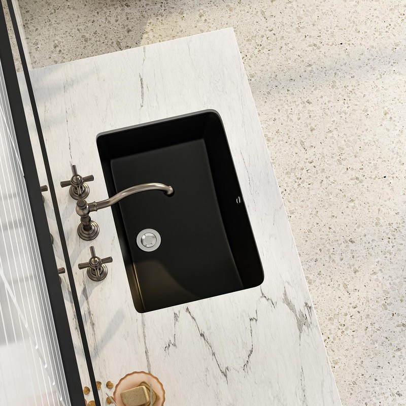 SmartSylva 21" Black Undermount Bathroom Sink, Rectangular Porcelain Ceramic Lavatory
