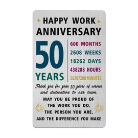 Richesele 50 Years Work Service Card - Thank You 50 Years Work Gifts - Happy 50th Work Anniversary Credit Card Size Keepsake