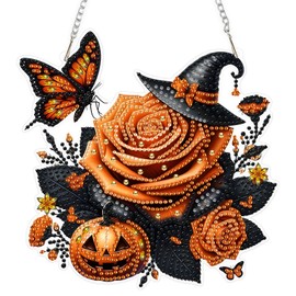 EOBROMD Flower Diamond Painting Window Pictures, 5D Pumpkin Diamond Painting Pendant Decoration with Chain, Butterfly Diamond Painting for Wall and Entrance Decoration