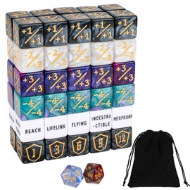 62PCS MTG Dice Counters Bulk +1/-1 Shield Life Ability Keywords MTG Tokens 6 Sided Dice Set with 2 D20 - for Magic Cards, TCG, Cards Gaming Accessories