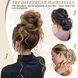 FeidyLong Messy Bun Hair Piece Hair Bun Side Comb Clip in Wavy Hairpiece Dark Brown Versatile Adjustable Styles Tousle Updo Chignon for Women Girls