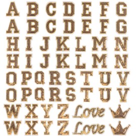Iron on Letters Kit, 56PCS Gold Glitter Letter Patches, Fabric Letter Patches A-Z, Including Needle and Thread Kits, Suitable for Clothing Repair and Decoration for Jackets, Skirts, Vests