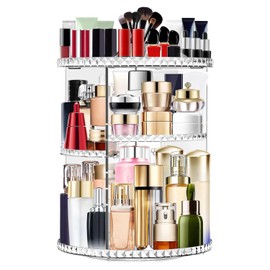 Organizador de Maquillaje Giratorio, 360 Grados de Organizador de Cosméticos de Tocador Vitrinas Cosméticas transparente, Organizador de Maquillaje Caja ajustable