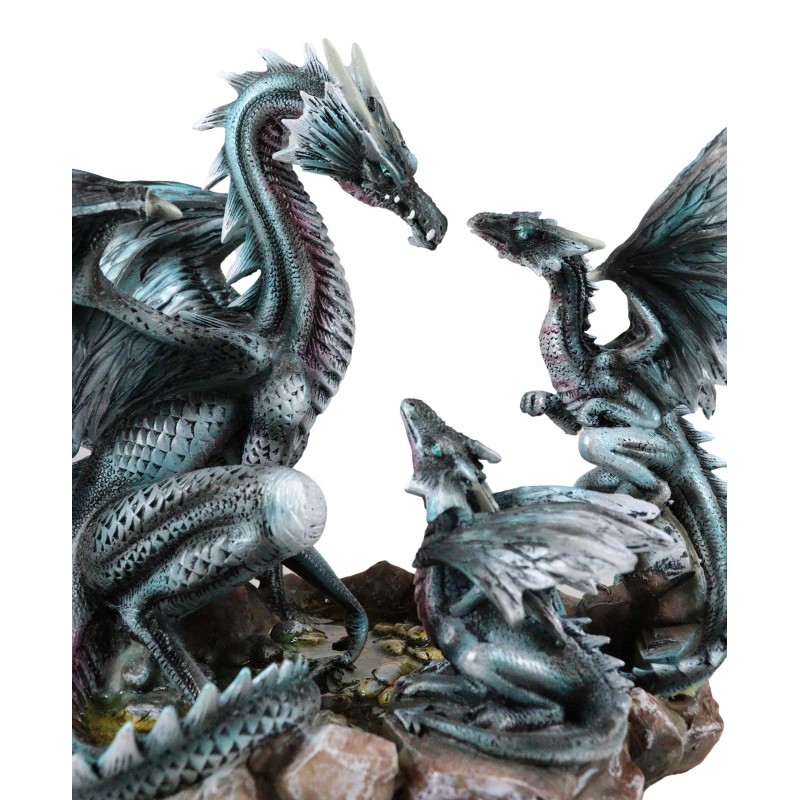 Family Set of Midnight Storm Dragon Statue 8" Height Fantasy