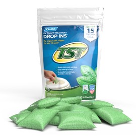 Camco TST RV Toilet Treatment Drop-INs - Control Unwanted Odors and Break Down Waste and Tissue - Septic Tank Safe - Fresh Scent - 15-pack (40264)