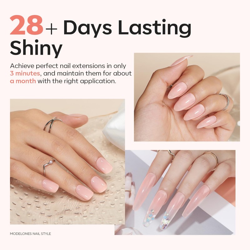 modelones Poly Nail Gel, Hema-Free 60ML Barely Pink Poly Extension
