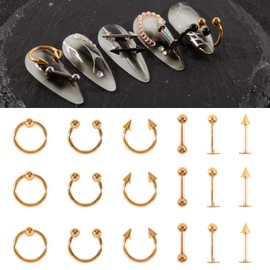 BAIYIYI 3D Metal Punk Nail Charms Tungsten Carbide Cross Nail Charm Hanging Rings Charms Spike Nose Rings Lip Rings Y2K Punk Studs Gold Alloy Nail Charms for Gothic Nail Decorations Face Makeup