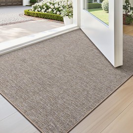 LUMI Ultra Thin Door Mat for Entryway, Low Profile Non Slip Rubber Backing Indoor Doormat, Easy Clean Welcome Entrance Mat for Inside House, Patio,Beige 20"x32"