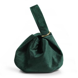 Women Clutch Velvet Top Handle Bag Wristlet Small Tote Purse (Dark Green)