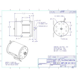 AmpFlow G43-500-M Brushed Electric Motor, 150W, 12V, 24V or 36 Volts DC, 3300 RPM