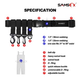 SAMSFX Adjustable Fishing Wading Belt Wader Belts for Surf Casting Kayak Accessories Straps with D Ring and Hook Fits